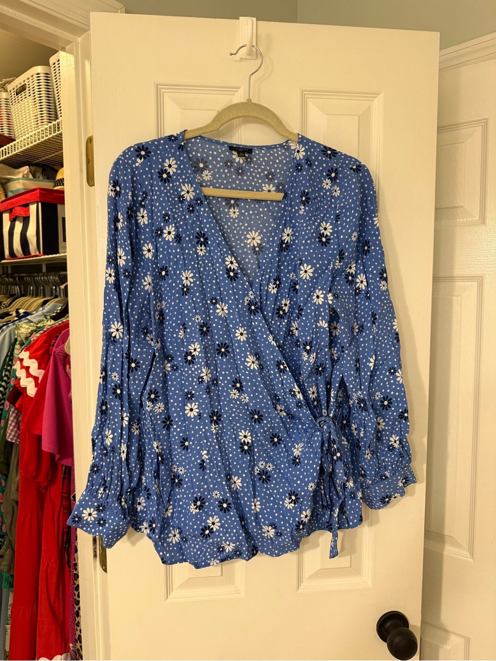 Talbots Blue Floral Wrap Blouse